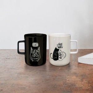 Black&amp;White 고양이 머그컵 2P 소규모행사 돌답례품 결혼 조문 칠순 개업 선물